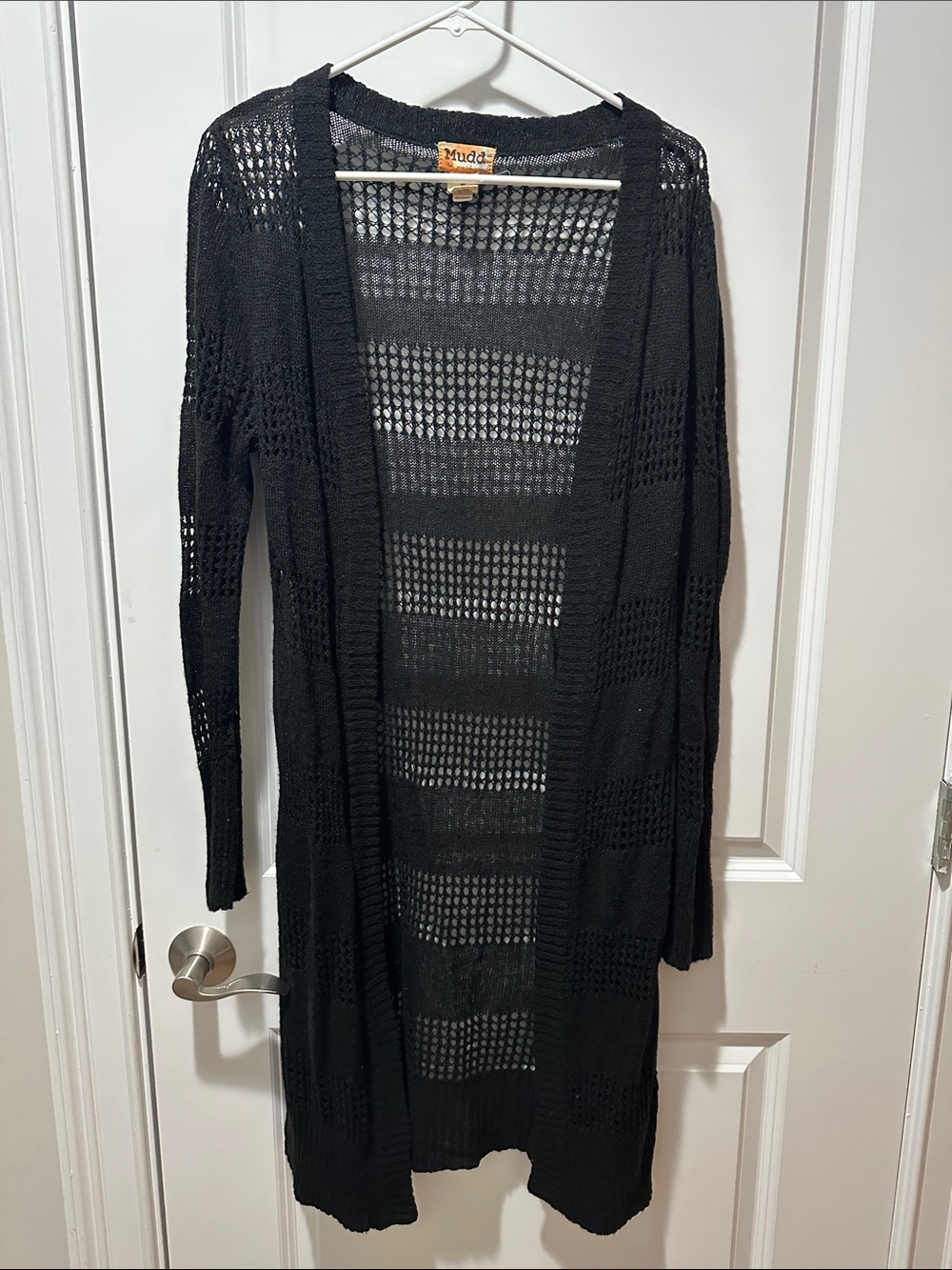 Mudd Black Open-Knit Long Cardigan